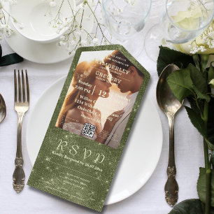 Invitación Todo En Uno Burlap Fotos de fatuas verdes de oliva rusas, códi