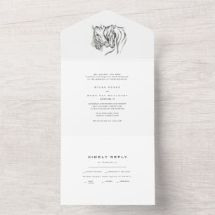 Invitación Todo En Uno Caballos Acuarela Simple Boda Blanca