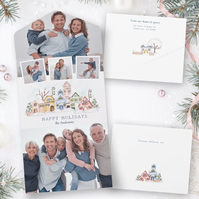 Invitación Todo En Uno Cabañas de Navidades cubiertas de nieve 4-Foto (Subido por el creador)