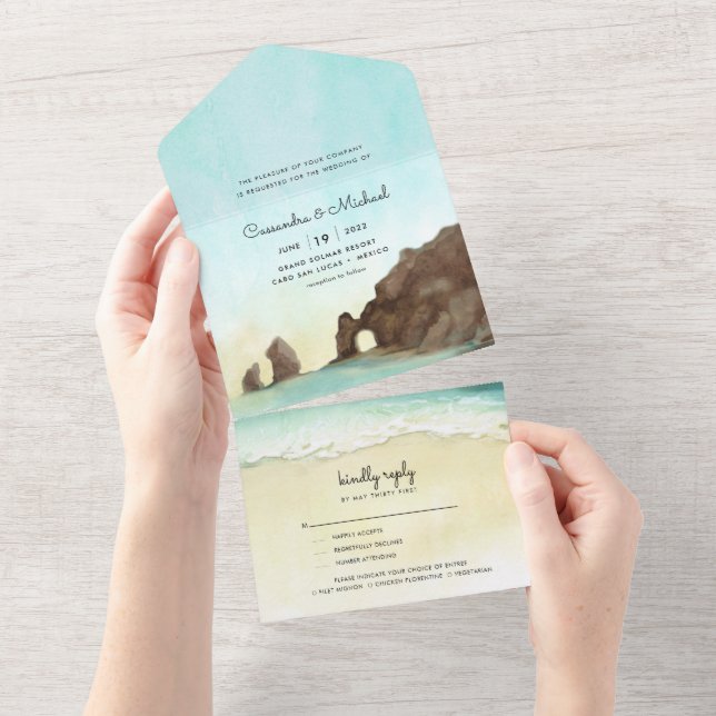 Invitación Todo En Uno Cabo San Lucas | El arco | Boda de destino (desgarro)