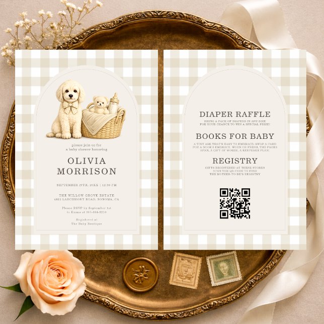 Invitación Todo en Uno Cachorro Perro Beige Neutral Fiesta de (Subido por el creador)