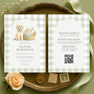 Invitación Todo en Uno Cachorro Verde Menta Baby Shower