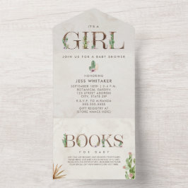 Invitación Todo En Uno Cactus Floral Book Request Baby Shower All In One