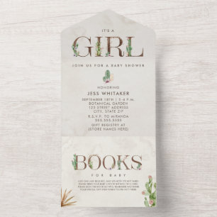 Invitación Todo En Uno Cactus Floral Book Request Baby Shower All In One