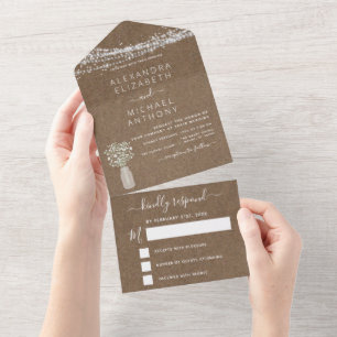 Invitación Todo En Uno Cadena de papel Kraft ilumina al Boda de aliento d