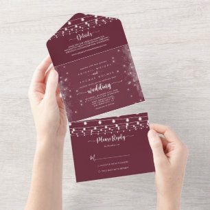 Invitación Todo En Uno Cadena rusa ilumina caligrafía Boda de Borgoña