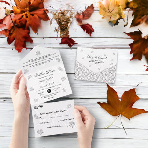 Invitación Todo En Uno Cae en el amor Boda de otoño de hojas negras y bla