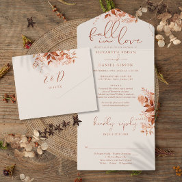 Invitación Todo En Uno Cae Enamorada Detalles Florales Rústicos RSVP Boda