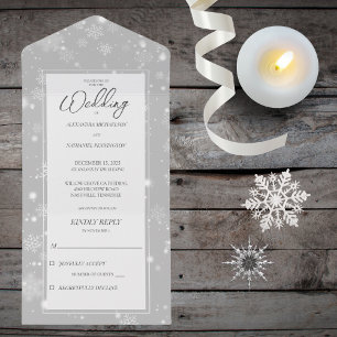 Invitación Todo En Uno Caer copos de nieve en gris