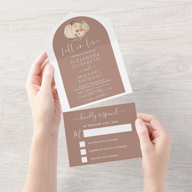 Invitación Todo En Uno Caer En Amor Boda Calabazas Boho Terracotta (desgarro)