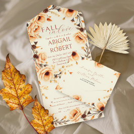 Invitación Todo En Uno Caer en el amor melocotón borde floral boda de pin