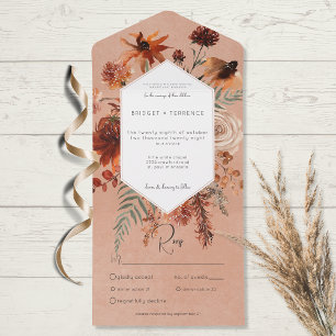 Invitación Todo En Uno Caída Boho Rust & Peach Floral Frame Dinero