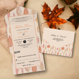 Invitación Todo En Uno Caída de acuarela deja al Boda floral de Boho Coun