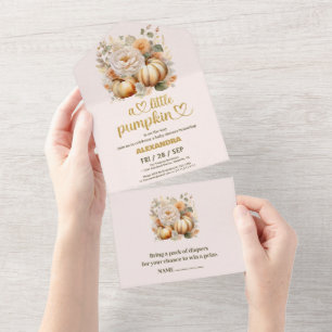 Invitación Todo En Uno Caída de calabaza pequeña acuarela florida ducha d