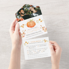 Invitación Todo En Uno Caída en el amor Calabaza de acuarela boda otoño