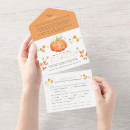 Invitación Todo En Uno Caída en el amor Calabaza de acuarela boda otoño