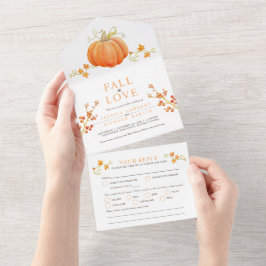 Invitación Todo En Uno Caída en el amor Calabaza de acuarela boda otoño