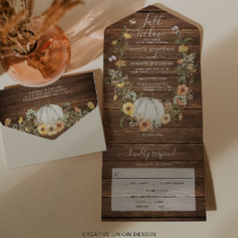 Invitación Todo En Uno Caída en el amor Rústico Boda de calabaza floral