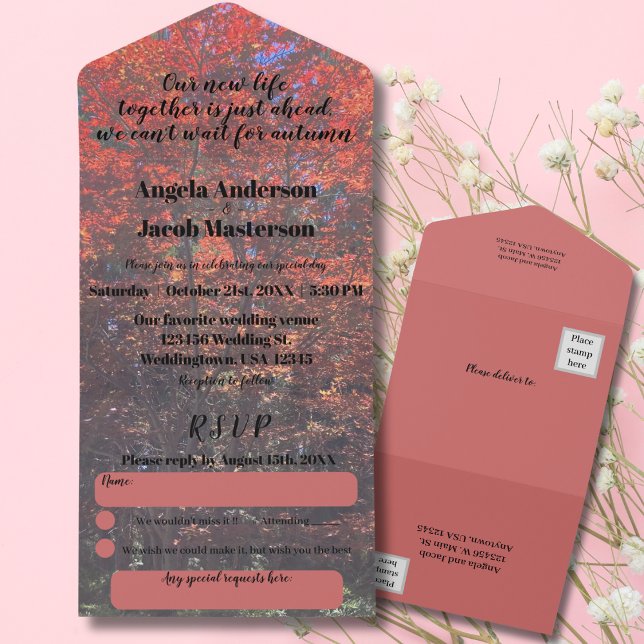 Invitación Todo En Uno Caída roja en otoño Boda todo en uno (Subido por el creador)