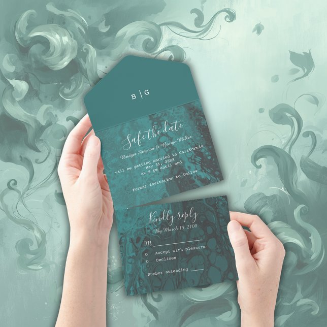 Invitación Todo En Uno caja fuerte de boda de mármol verde esmeralda (Subido por el creador)