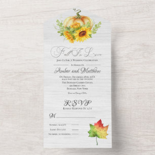 Invitación Todo En Uno Calabaza rusa y Bodas de girasoles todo en uno