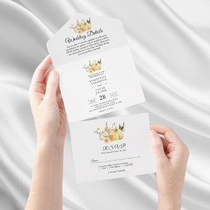 Invitación Todo En Uno Calabaza y Flores Acuarela de Otoño de Moda