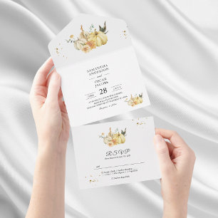Invitación Todo En Uno Calabaza y Flores Acuarela de Otoño de Moda