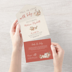 Invitación Todo En Uno Calabazas de pasto de Boho Pampas se enamoran del