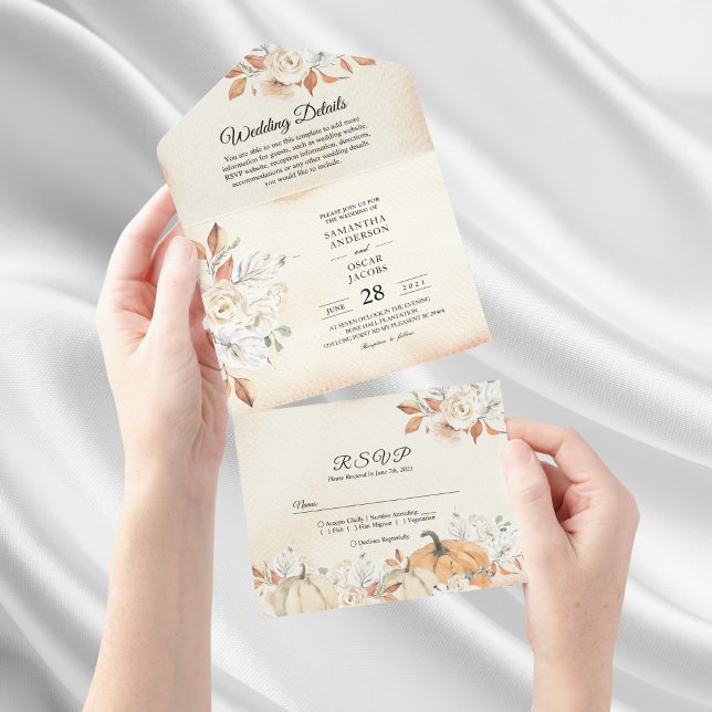 Invitación Todo En Uno Calabazas y flores rusticas otoñales (Subido por el creador)