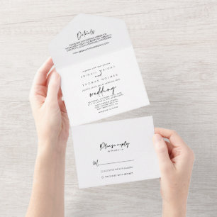 Invitación Todo En Uno Caligrafía Boda elegante moderna