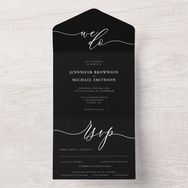 Invitación Todo En Uno Caligrafía Boda simple negro (Interior)