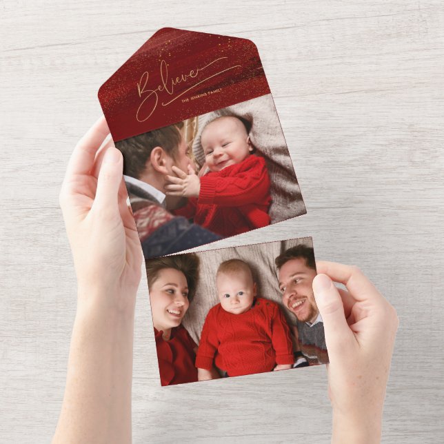 Invitación Todo En Uno Caligrafía de creencia de oro, foto de esparkles - (desgarro)