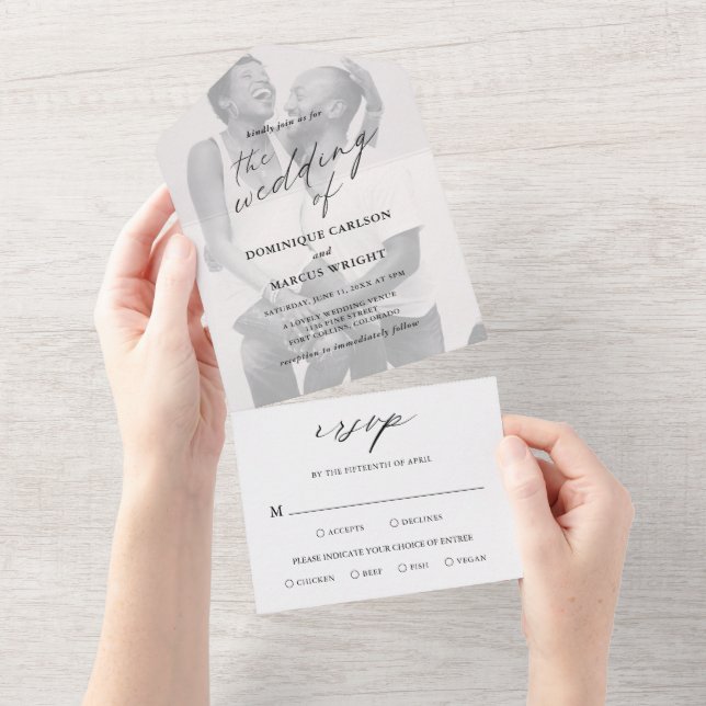 Invitación Todo En Uno Caligrafía de Moda moderna Boda de fotografía simp (desgarro)