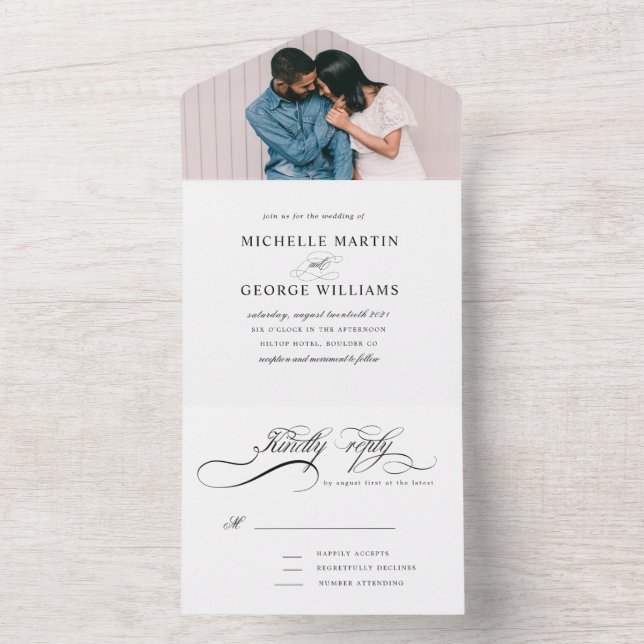 Invitación Todo En Uno caligrafía elegante (no se necesita ENV) (Interior)