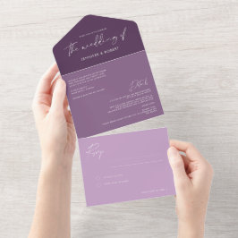Invitación Todo En Uno Caligrafía moderna Boda de ciruela púrpura