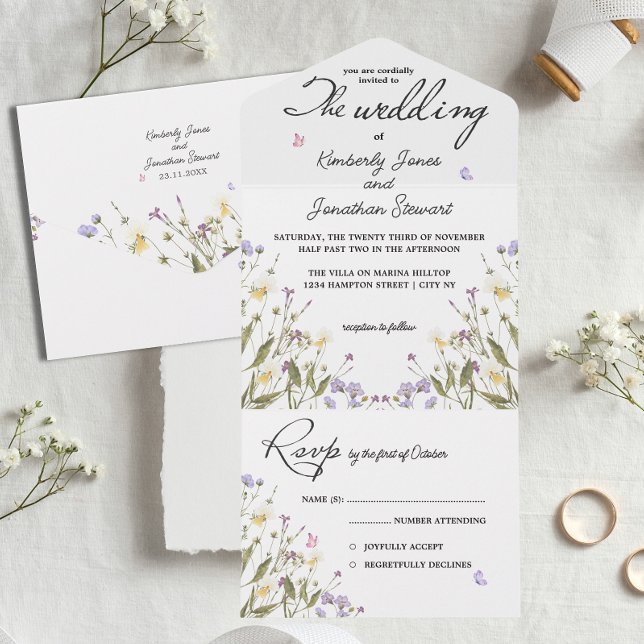 Invitación Todo En Uno Caligrafía romántica Flor caprichosa RSVP Boda (Subido por el creador)