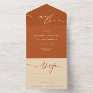 Invitación Todo En Uno Caligrafía Sencillo hacemos terracota beige Boda