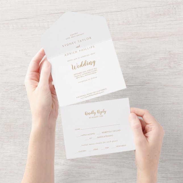 Invitación Todo En Uno Caligrafía simple|Boda de oro (desgarro)