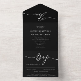 Invitación Todo En Uno Caligrafía Simple Boda Negra