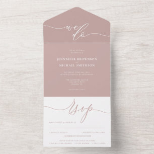 Invitación Todo En Uno Caligrafía Simple rosa pálido polvo rosa Boda
