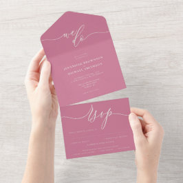 Invitación Todo En Uno Caligrafía Simple Tono Rosa Boda