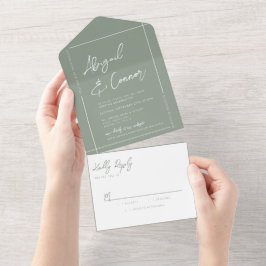 Invitación Todo En Uno Caligrafía verde simple y moderna