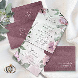 Invitación Todo En Uno Calligrafía Mauve floral ID771