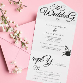 Invitación Todo En Uno Calligrafía romántica El Boda
