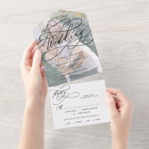 Invitación Todo En Uno Calligrafía romántica   Faded Photo El Boda De