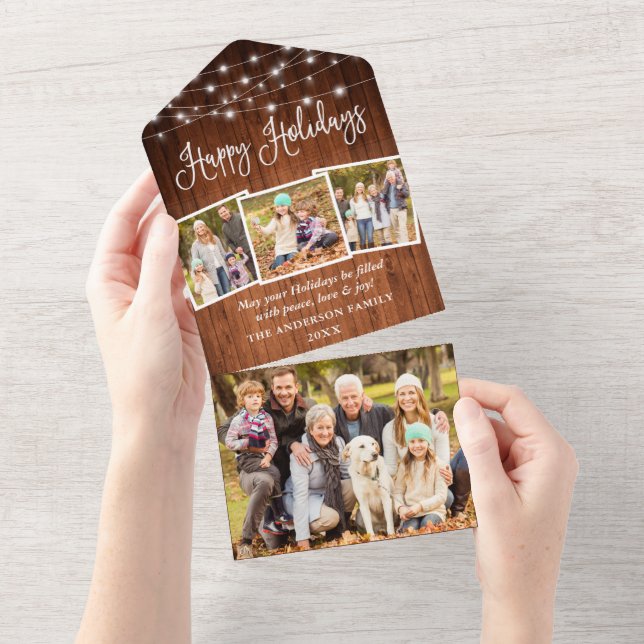 Invitación Todo En Uno Calligraphy 4 Photo All In One Holiday Card (desgarro)
