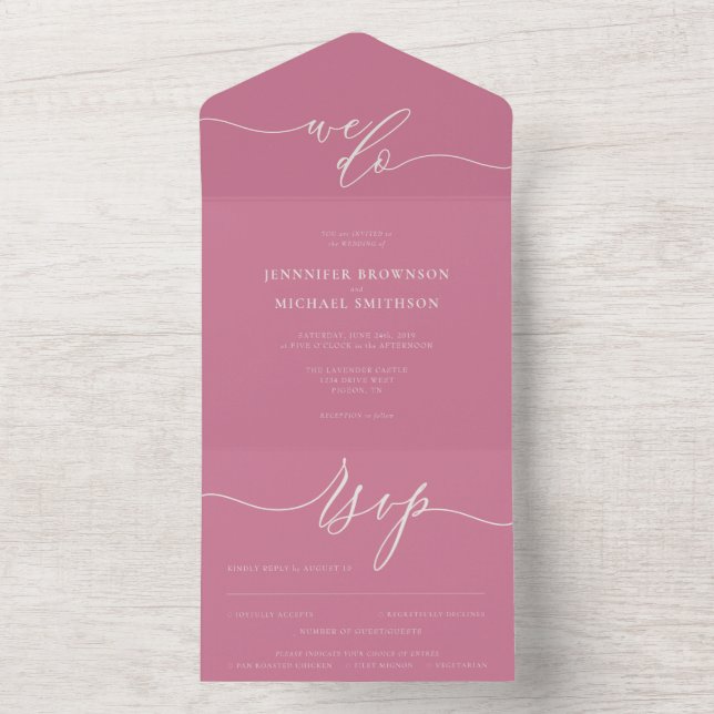 Invitación Todo En Uno Calligraphy Simple Wedding Pink Tone (Interior)