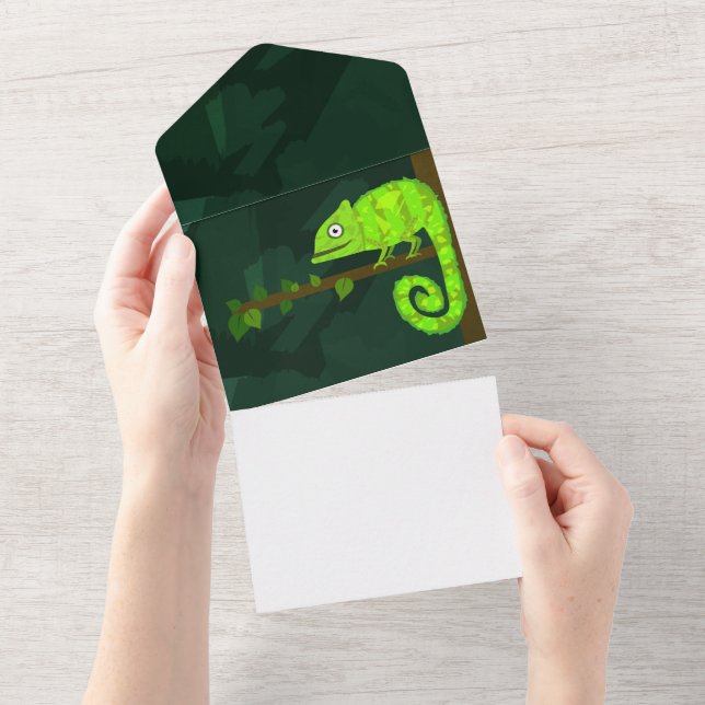 Invitación Todo En Uno Camaleón lindo verde (desgarro)