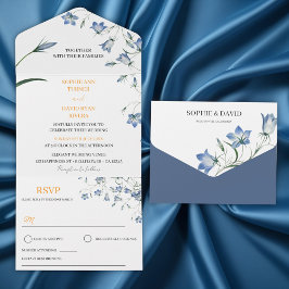 Invitación Todo En Uno Campanilla Floral Elegante Sello y Envía Boda