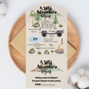Invitación Todo En Uno Camper de acuarela de Baby Shower Adventure